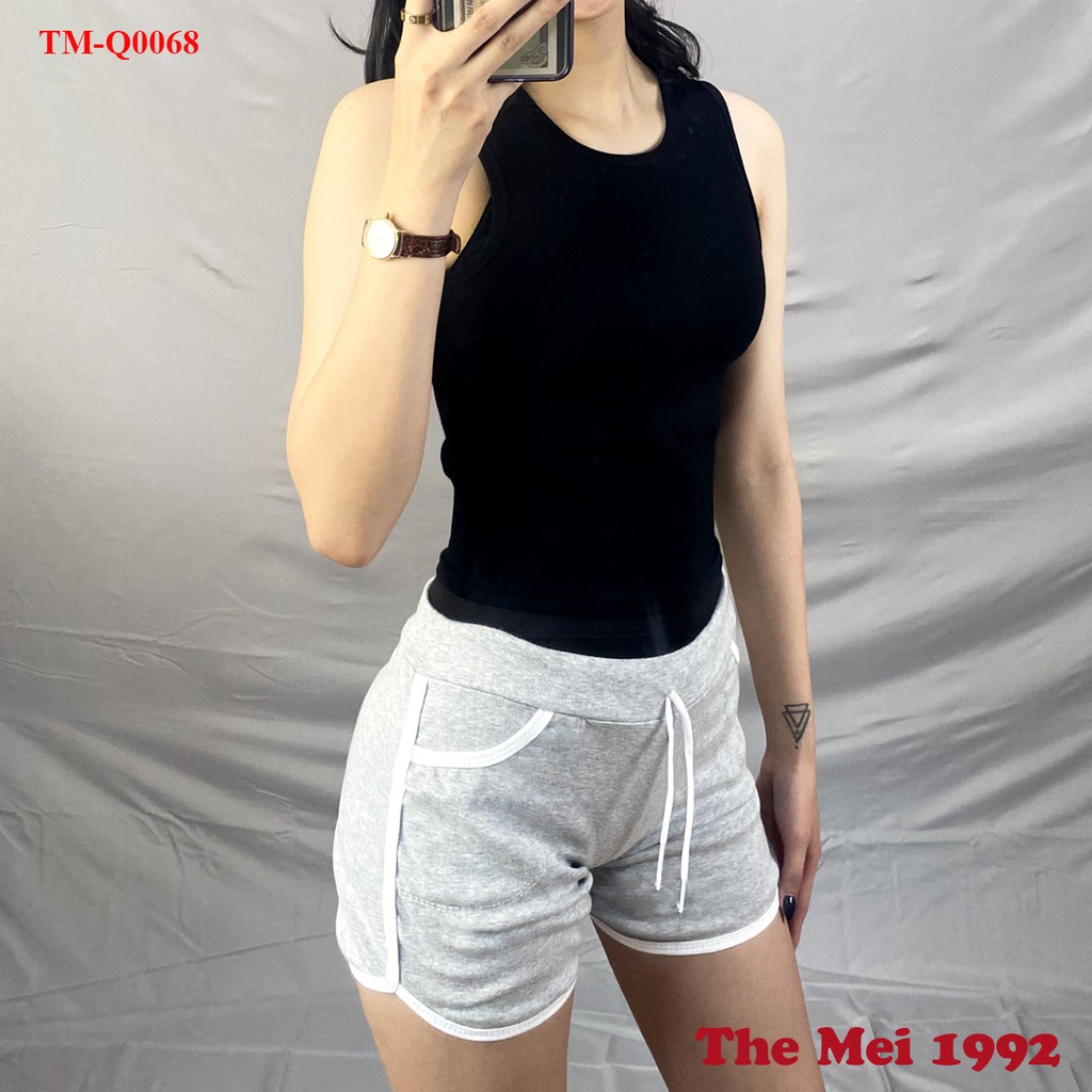 Quần đùi nữ The Mei 1992 - Quần short nữ cạp chun chất cotton mát viền kẻ dáng thể thao siêu đẹp | BigBuy360 - bigbuy360.vn