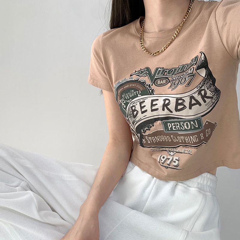 Áo thun IELGY tay ngắn cổ tròn in chữ cổ điển dành cho nữ