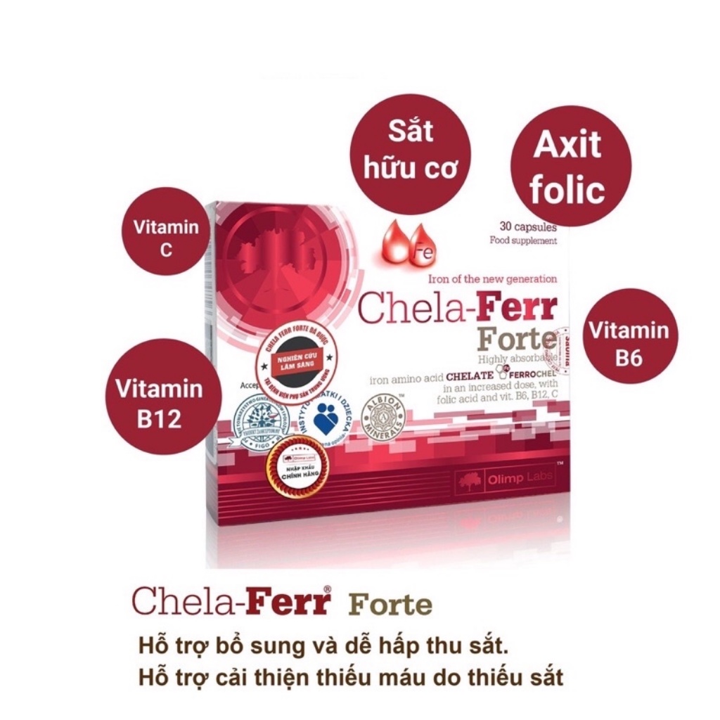 Sắt Cho Bà Bầu Chela Ferr Forte - Phòng Ngừa Nguy Cơ Sinh Non &amp; Băng Huyết Sau Sinh (Hộp 30 Viên)