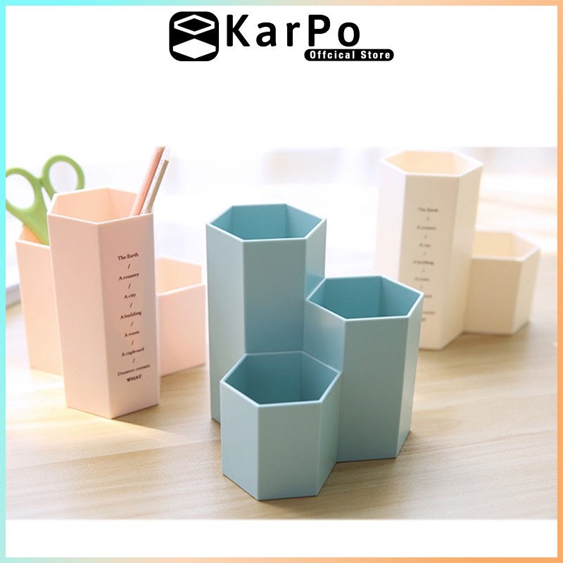 Cốc đựng bút, đồ dùng cá nhân KarPo CB-101. 3 ngăn tiện dụng, nhựa PP dày dặn bền bỉ