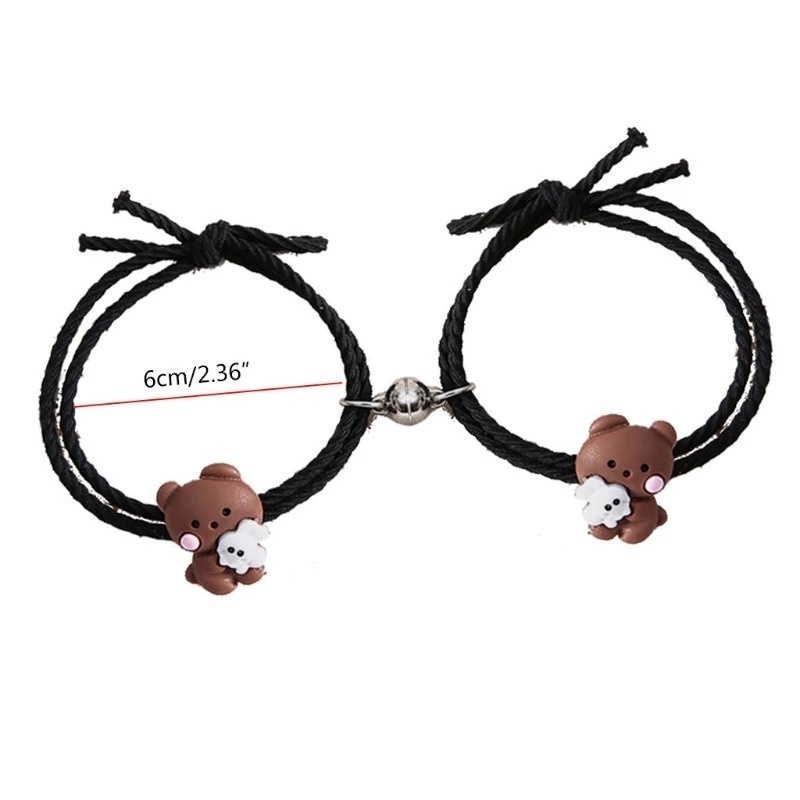 1 Cặp Vòng Tay Dây Thun Co Giãn Mặt Hình Gấu/Thỏ Hoạt Hình Dễ Thương Có Nam Châm Thời Trang Cho Cặp Đôi/Học Sinh