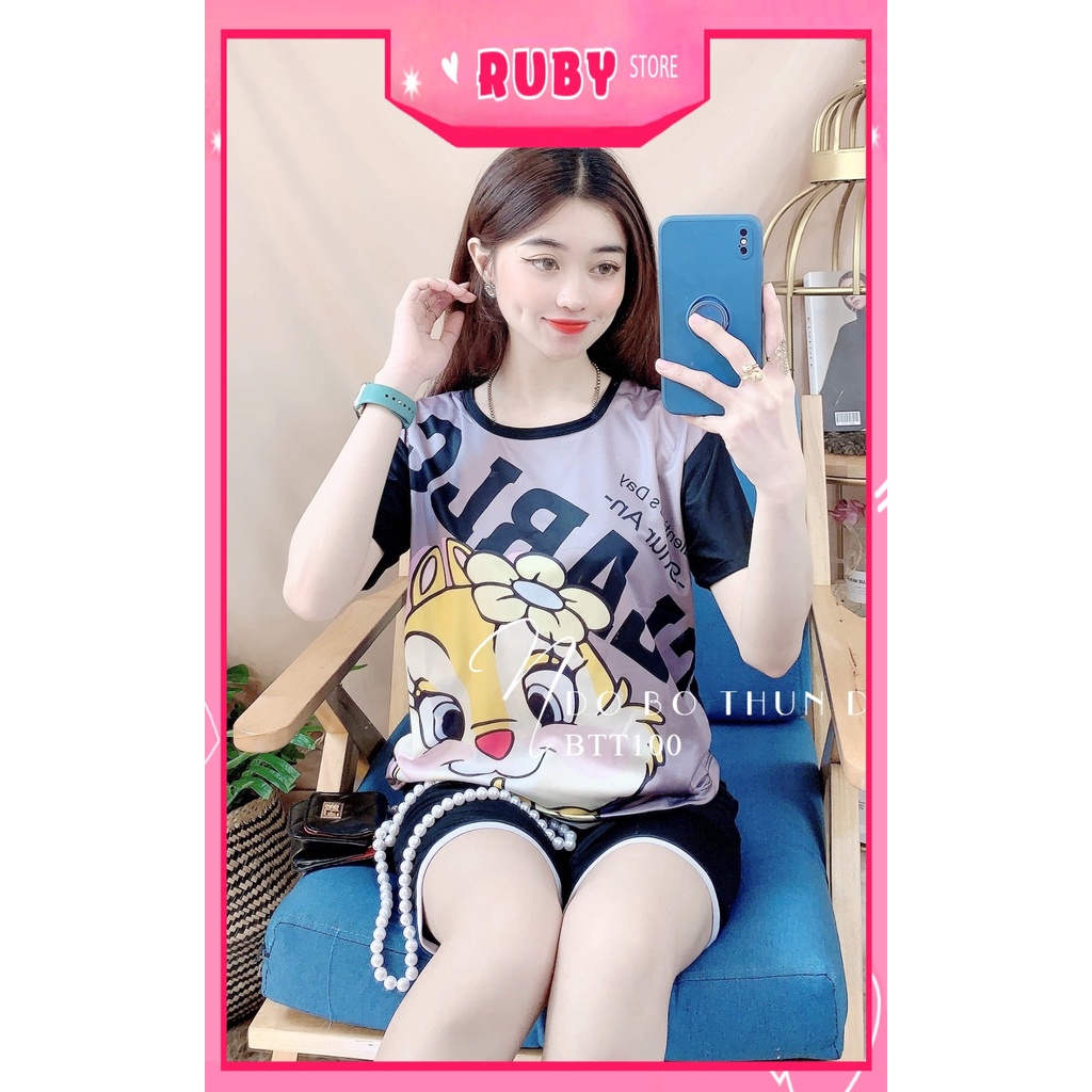 Đồ bộ nữ mặc nhà chất thun mềm mịn  in hình hoạt hình dễ thương Đồ bộ thun đùi BTT100