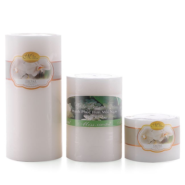 Bộ nến thơm Hạnh Phúc 7 - Bộ 3 nến thơm D7H5, D7H10, D7H15 Miss Candle (Trắng, hương hoa phong lan)