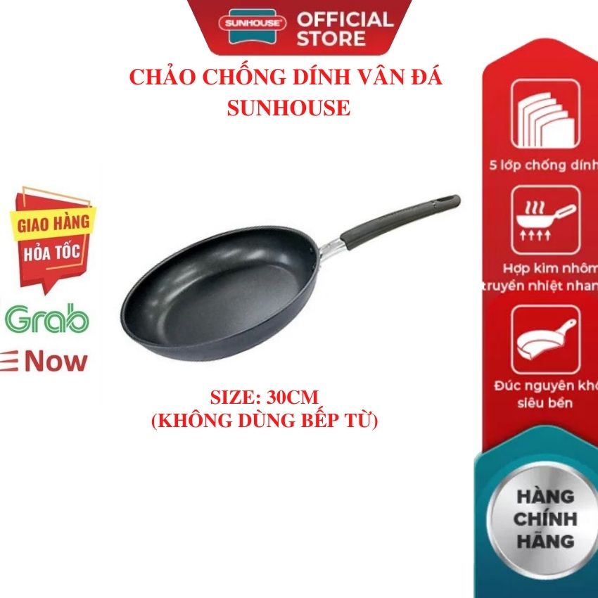 Chảo chống dính vân đá SUNHOUSE SHG1118BA-SHG1130BA kích thước 18 20 24 26 30 CM phủ 3 lớp chống dính cao cấp an toàn