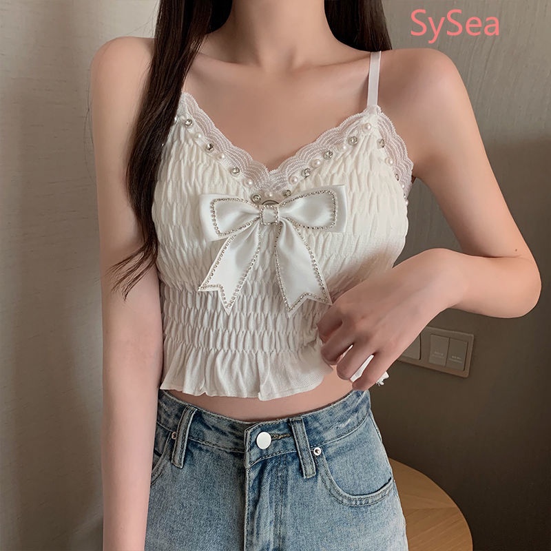 Áo Hai Dây Xếp Ly Đính Nơ Quyến Rũ Thời Trang Hè Cho Nữ