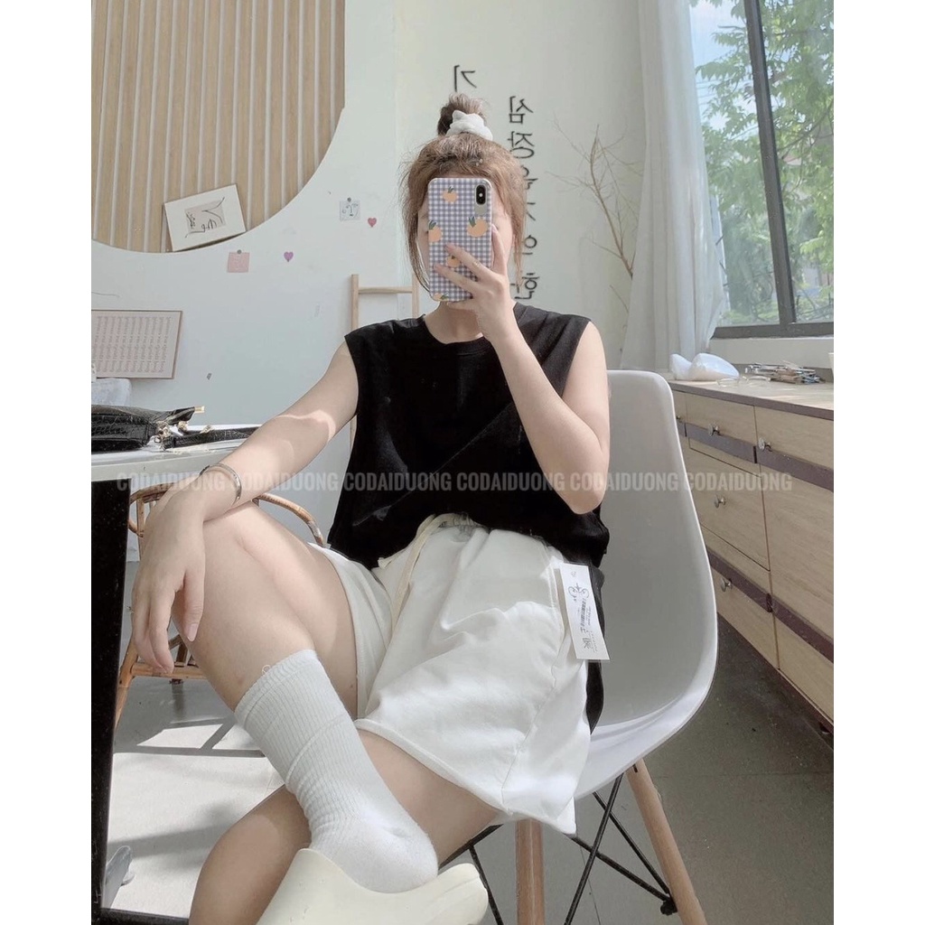 Bộ Tank Top Nữ Trơn 🦋 Set Quần Cộc Áo Sát Nách 4 Màu Xanh Trăng Đen