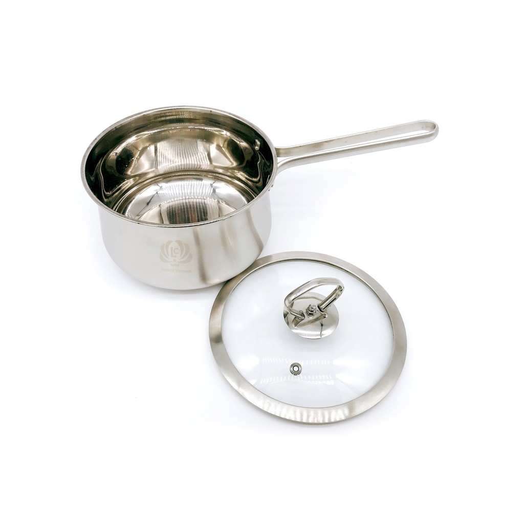 Nồi nấu cháo bột cho bé inox 304 3 đáy nắp kính cao cấp HG Mart 16cm [Bảo Hành 12 Tháng]