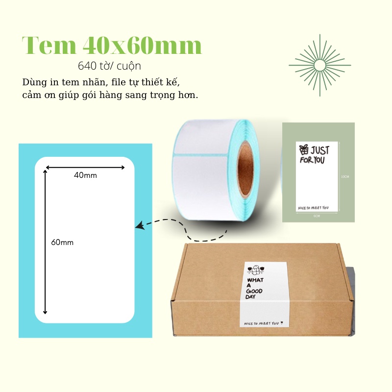 Giấy In Tem Mã Vạch Khổ 40x30mm Dạng Cuộn 800 Tem Dành Cho In Tem, Nhãn, File thiết kế, Barcode, In Tem Vận Chuyển