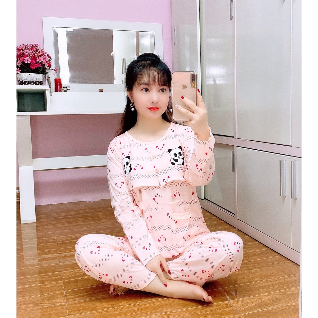 Bộ bầu - bộ sau sinh - cho con bú - chất liệu cotton ( gấu trúc - QDTD - MS - 022 )