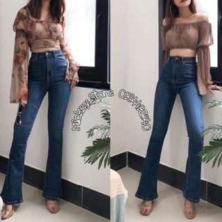 Quần jeans nữ loe dáng dài VNXK xanh nhạt