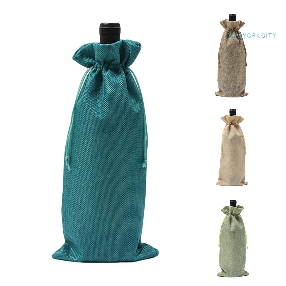 Vỏ Bọc Chai Rượu Bằng Vải Lanh Có Dây Rút Trang Trí Cho Tiệc Cưới