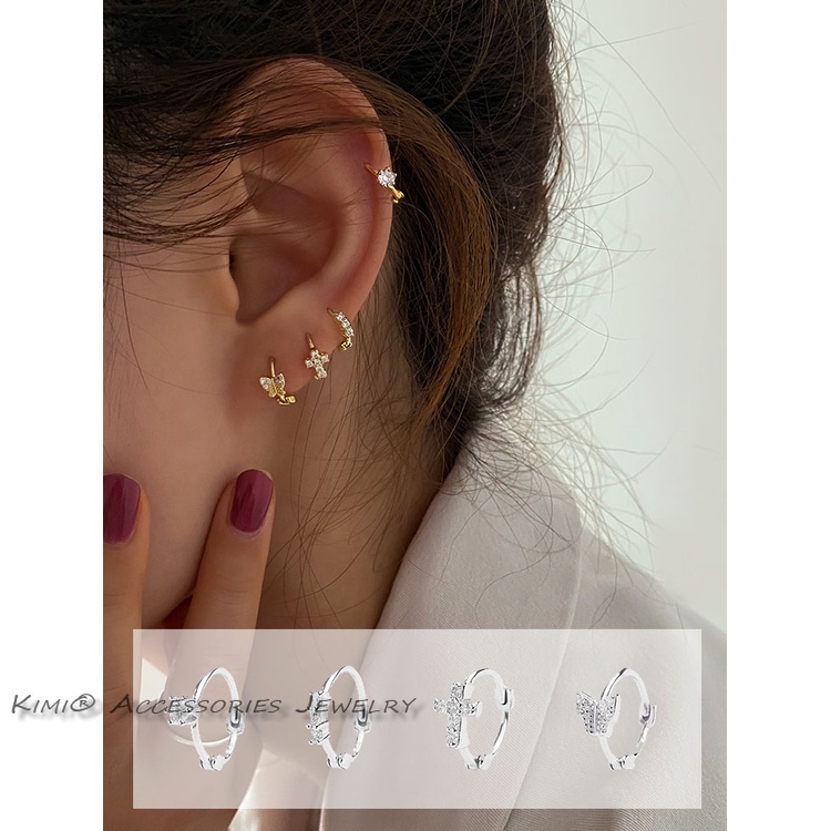 Bộ Khuyên Tai Tròn Mạ Vàng/Bạc Đính Đá Zircon Đơn Giản Dành Cho Nữ