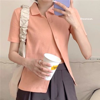 Áo len tăm ngắn tay cúc lệch