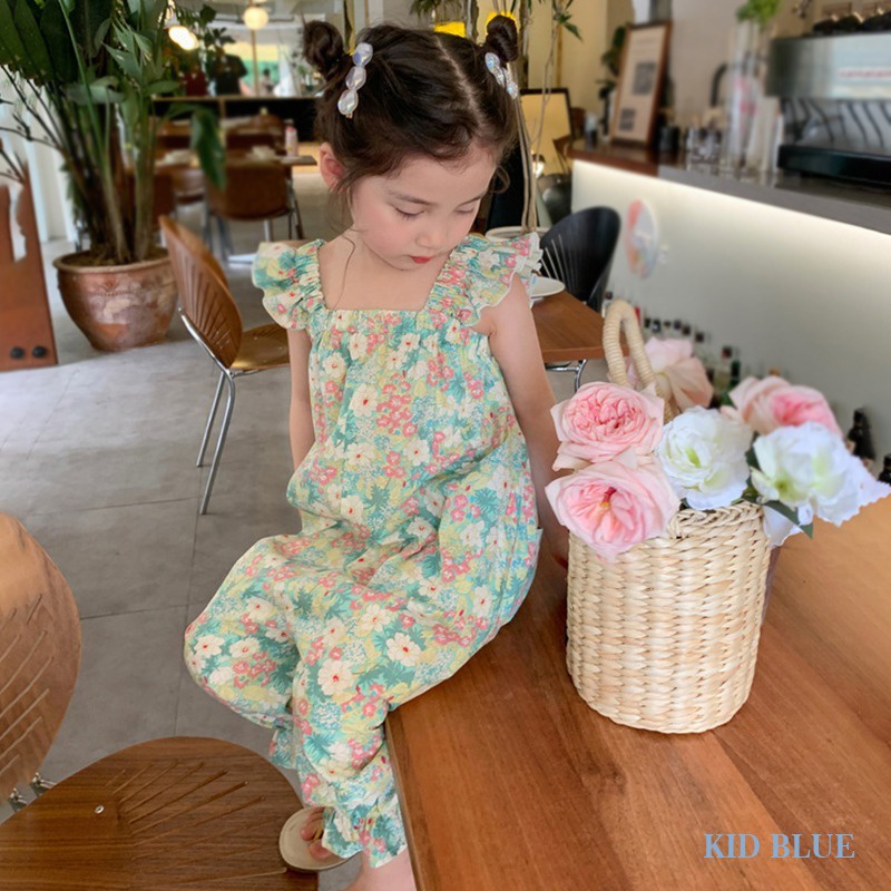 Bộ Áo Liền Quần In Hoa Phong Cách Phương Tây Thời Trang Mùa Hè Cho Bé Gái