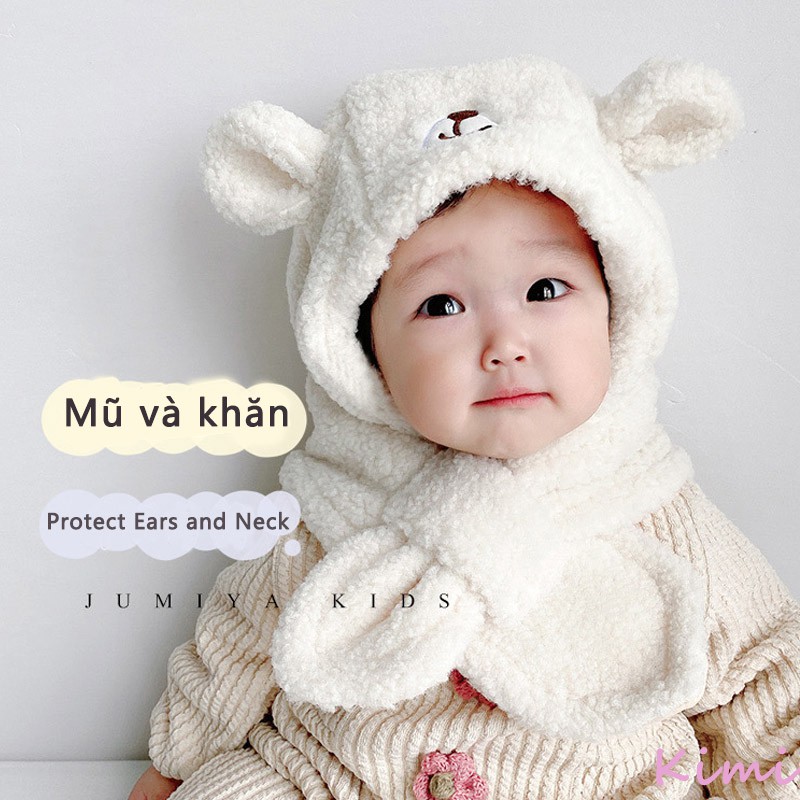 Mũ Tai Gấu Kèm Khăn Choàng Ấm Áp Cho Bé