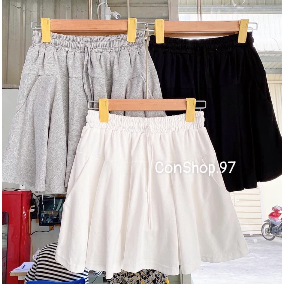 Quần Váy Trơn Cotton Có Túi Chân Váy ngắn Có Quần Bảo Hộ