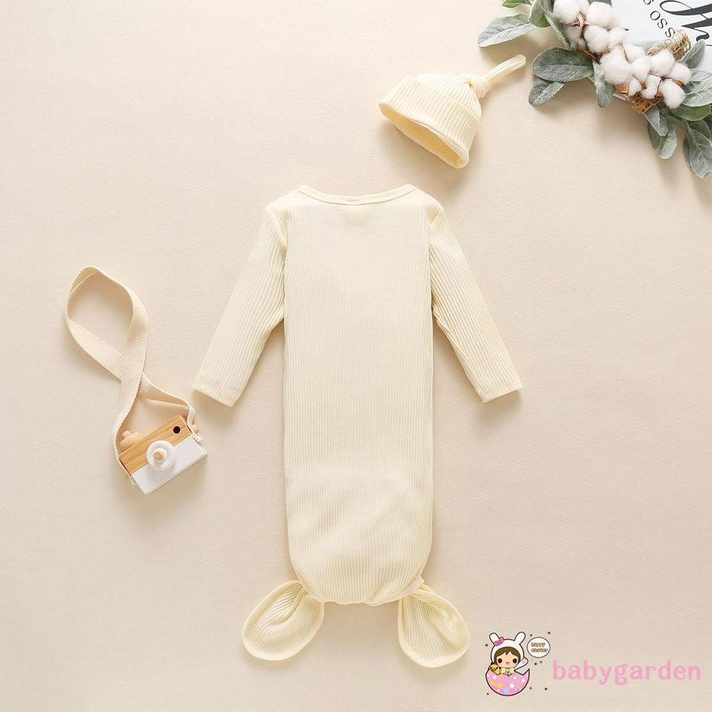 Túi Ngủ Tay Dài Màu Trơn + Nón Co Giãn Cho Bé 0-3 Tháng Tuổi