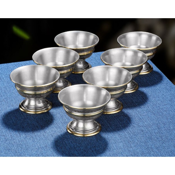 Bộ 7 chén cúng dường bằng đồng cao cấp - Pháp khí Mật Tông - Phật giáo Tây Tạng