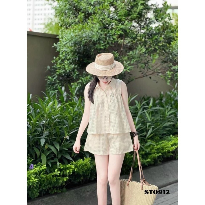 [8.8 Sales Freeship] Set bộ đùi lưới sát nách đi biển, set bộ babydoll cổ bẻ xòe phồng mix quần đùi xinh xắn dx