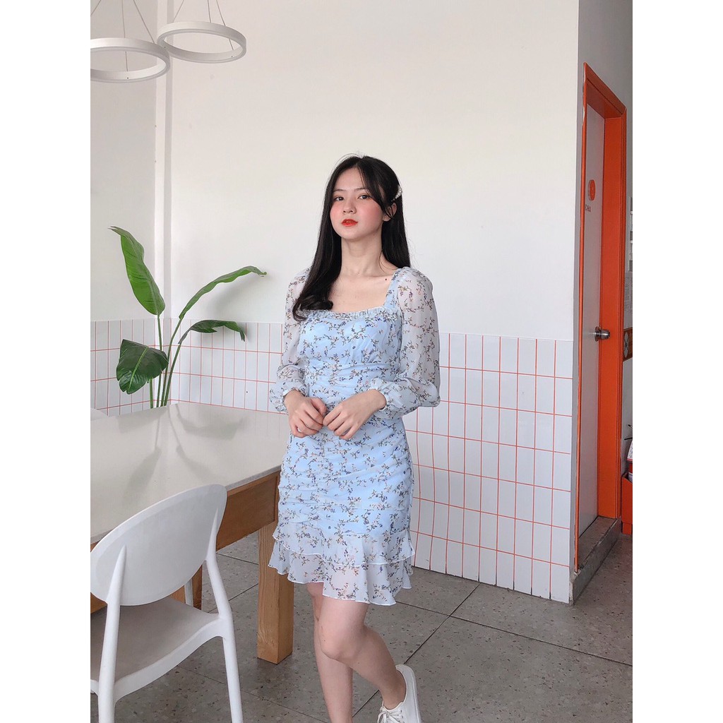 [HÀNG MỚI LẠI VỀ] ĐẦM HOA NHÍ LỤA VOAN CỔ VUÔNG TAY DÀI THÂN NHÚN VÁY HOA NHÍ XINH -hình thật shop chụp XINH XẮN | BigBuy360 - bigbuy360.vn