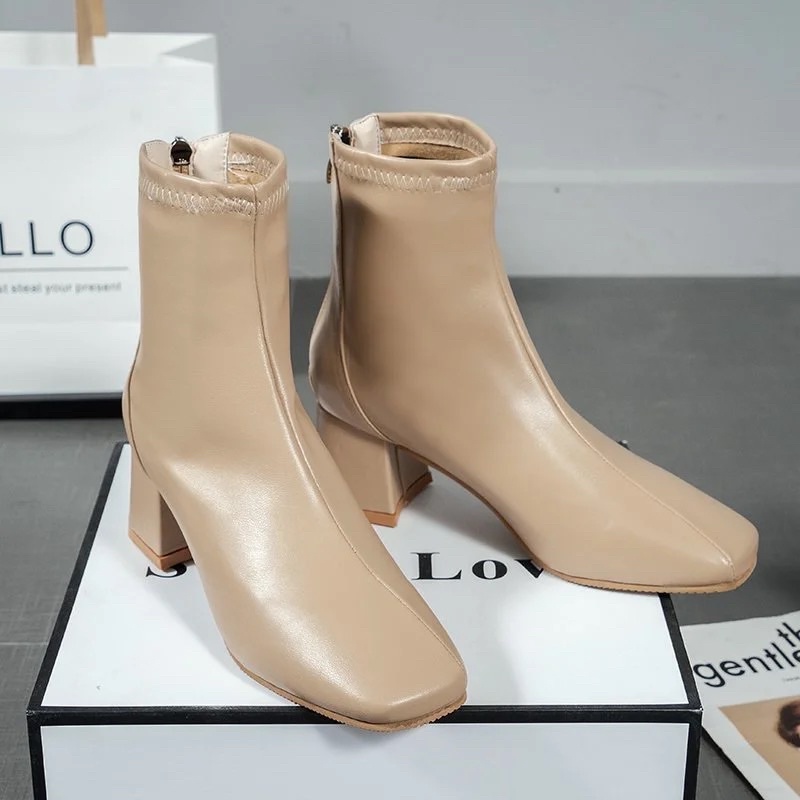 Boot nữ cổ cao da mềm khóa sau cao cấp, bốt nữ cao gót da lì lót nỉ đế 6 phân | BigBuy360 - bigbuy360.vn