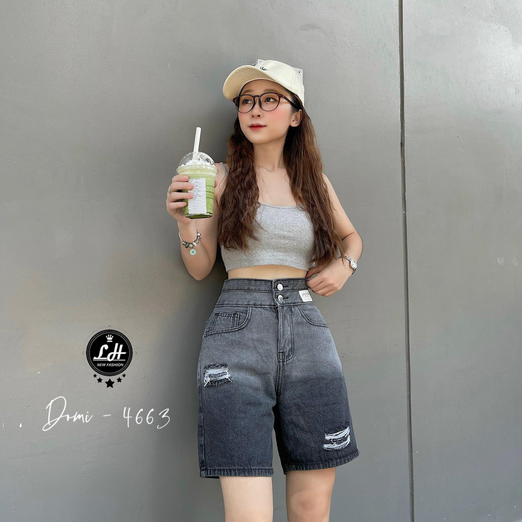 Quần jean ngố rách đùi loang hai màu lưng cao có tag siêu cưng Lê Huy Fashion MS 4662