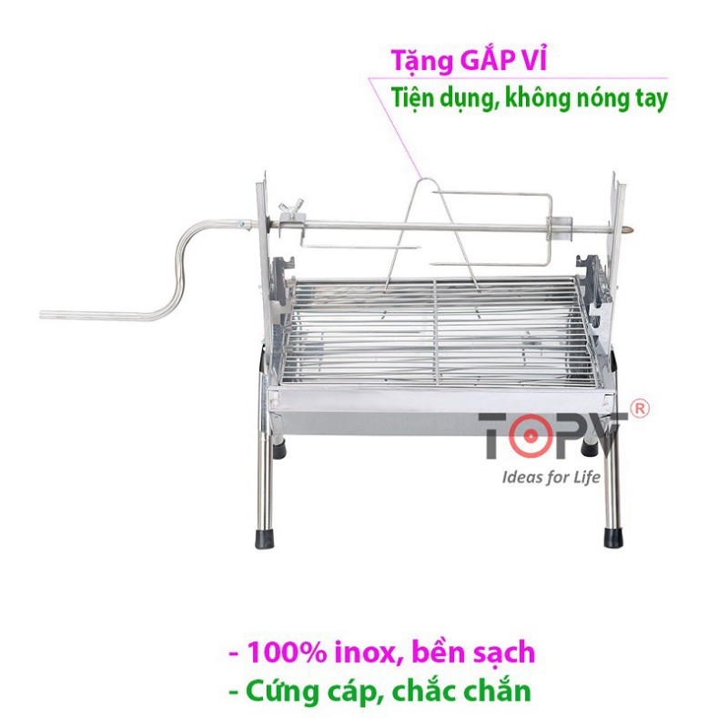 Bếp nướng than hoa đa năng TOPV: Nướng 2 trong 1, lò nướng than Inox bền sạch, lò quay vịt gia đình, bếp nướng than DNS