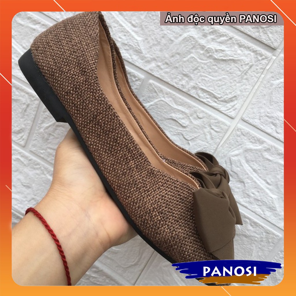 Giày bệt nữ búp bê chất dạ gắn nơ vải đi êm chân xinh xắn - Bệt nơ nâu | BigBuy360 - bigbuy360.vn