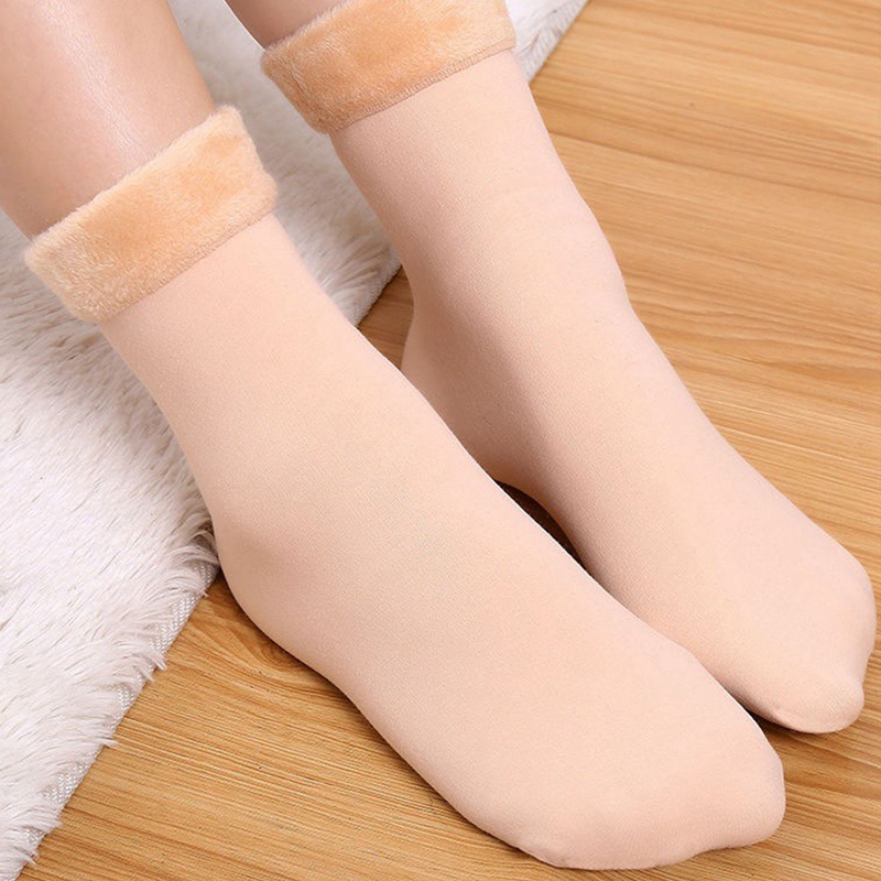 Đôi tất đi tuyết cổ cao vải len polyester cotton phối nhung dày giữ ấm cho nam và nữ / bà bầu