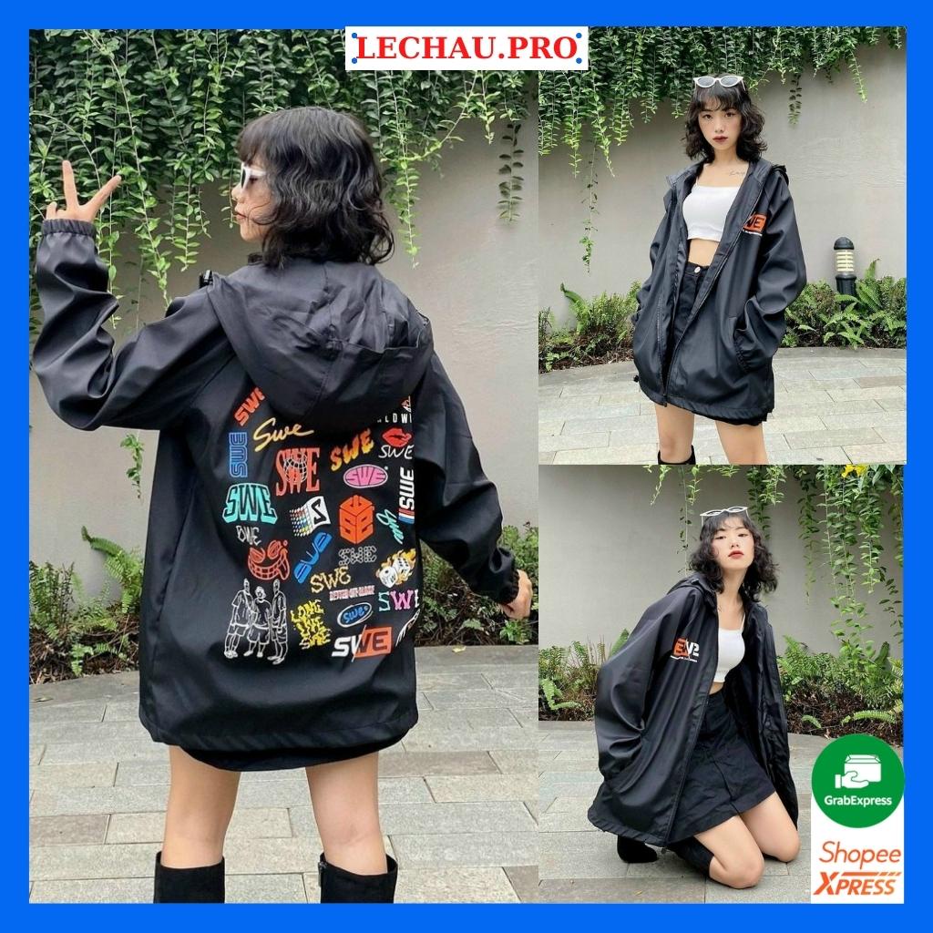 Áo khoác dù ulzzang form rộng unisex SWE Lechau AKD25 phong cách bomber bóng chày street style phối hình in cực chất