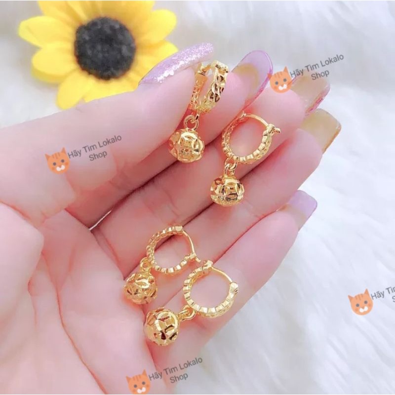 Bông tai nữ kiểu kim tài mặt châu mạ vàng 18k cực xinh - Lokalo Shop 110822