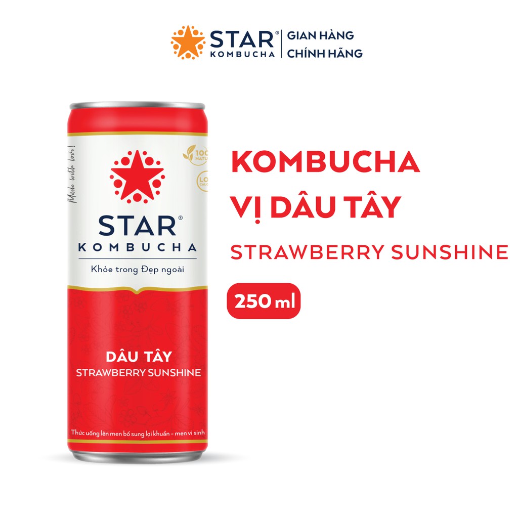 Thùng 12 lon trà STAR KOMBUCHA All-in-one (250ml/lon) - Trà lên men vi sinh chứa probiotics giúp bảo vệ sức khoẻ