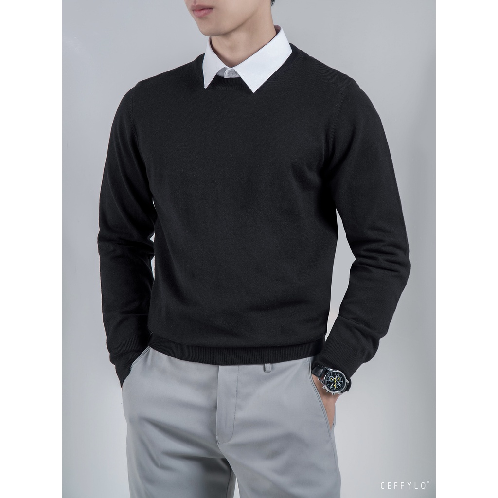 Áo Len Cổ Tròn Trơn Basic Đen, Chất Liệu Mềm Mịn Len Dệt Cao Cấp - CEFFYLO
