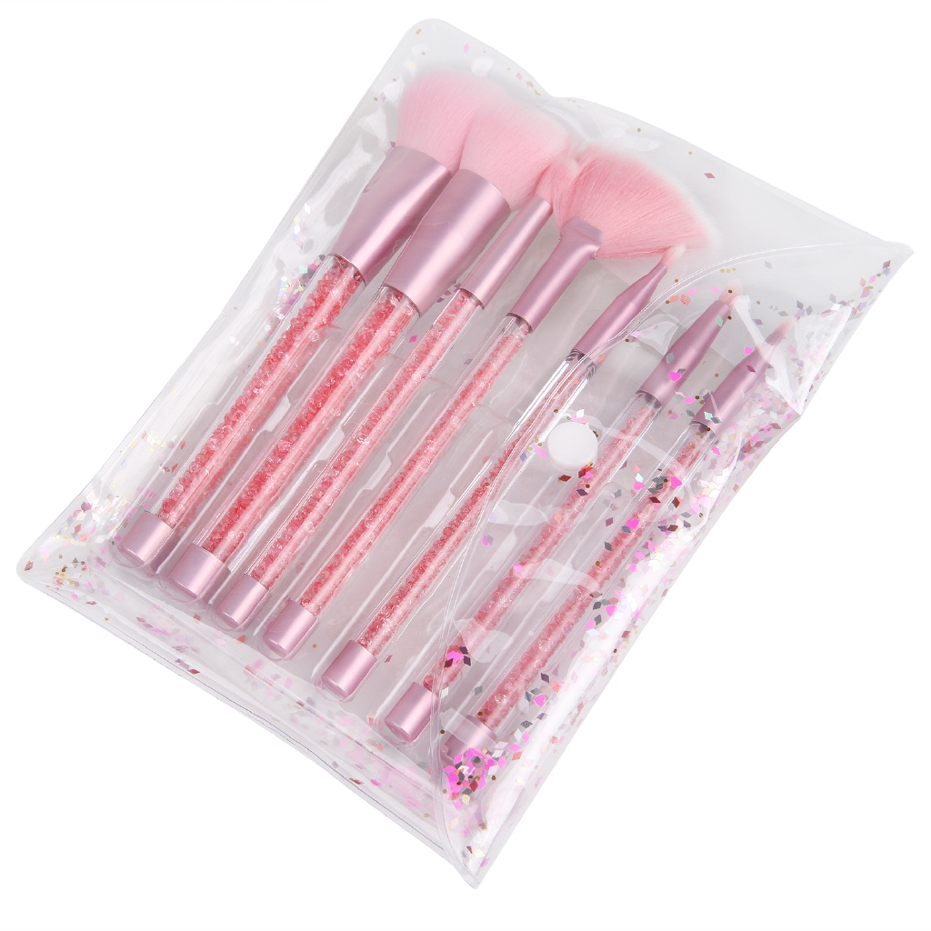 7 Pcs/ Set Pink Quicksand Glitter Fantasy Makeup Brush Set with Bag