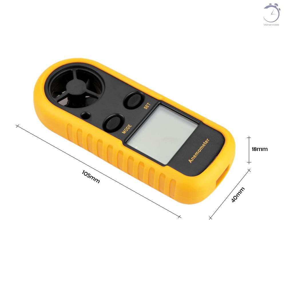 Máy đo gió kỹ thuật số mini LCD Tốc độ gió Đo nhiệt độ vận tốc không khí với đèn nền♠