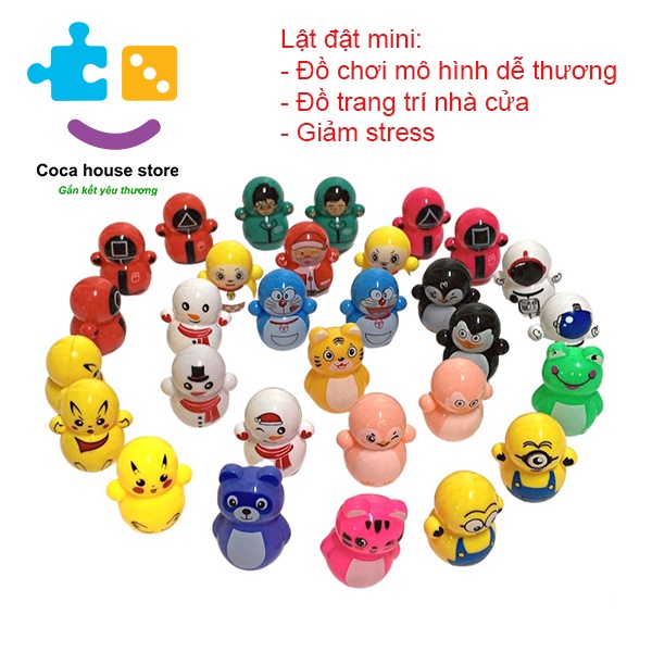 Lật đật squid game mini, lật đật mini doraemon, cho bé cute dễ thương (pikachu, trò chơi con mực, lợn, người tuyết)