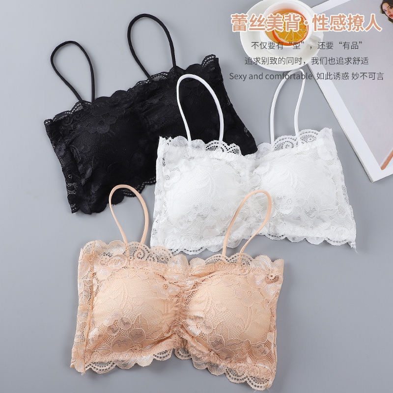 Set 2 Áo Lót Không Gọng Thép Phối Ren Hở Lưng Chống Bóng Phong Cách Hàn Quốc Cho Nữ Sinh