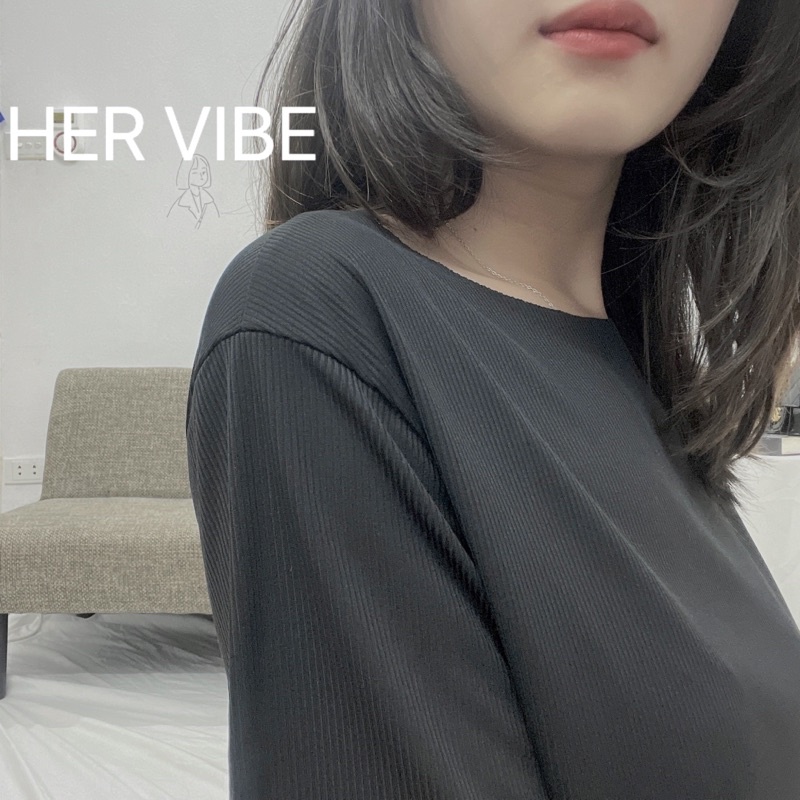 Bộ đồ nữ cộc tay pijama - Chất liệu sọc tăm cao cấp màu đen Her Vibe