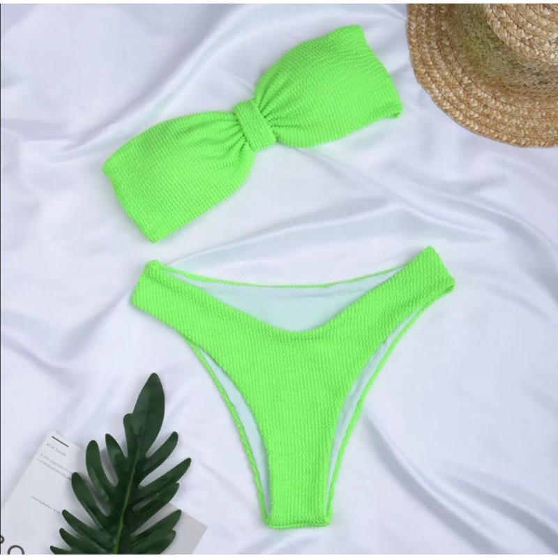 Bikini Nơ Quay Phối Màu Dạ Quang Độc Đáo Quần Khoét Hông Sexy