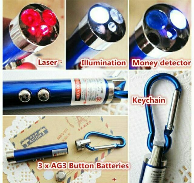 Móc khóa đèn pin laser soi tiền giả 3 in 1