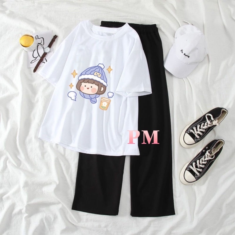 Sét áo em bé mũ xanh +quần ống rộng xuông PM11