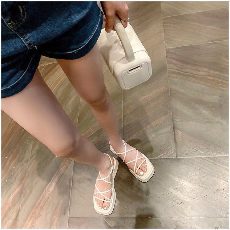 Dép sandal đế bánh mì dây đan chéo hở mũi thời trang mùa hè
