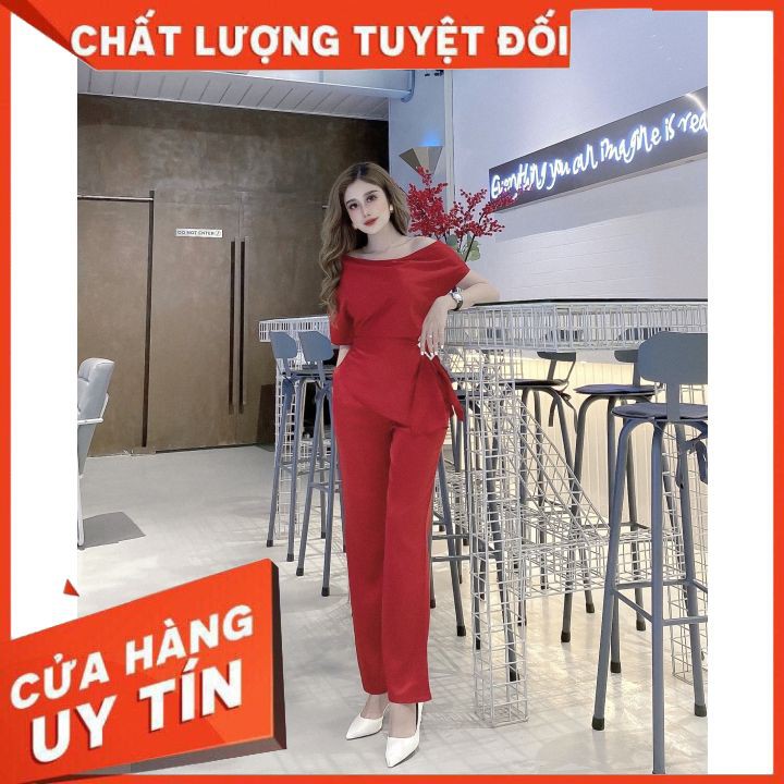 Set Áo Bẹt Vai [CoCo Shop] Set Áo Bẹt Vai Tag Eo + Quần Suông - Thời Trang Thiết Kế | BigBuy360 - bigbuy360.vn