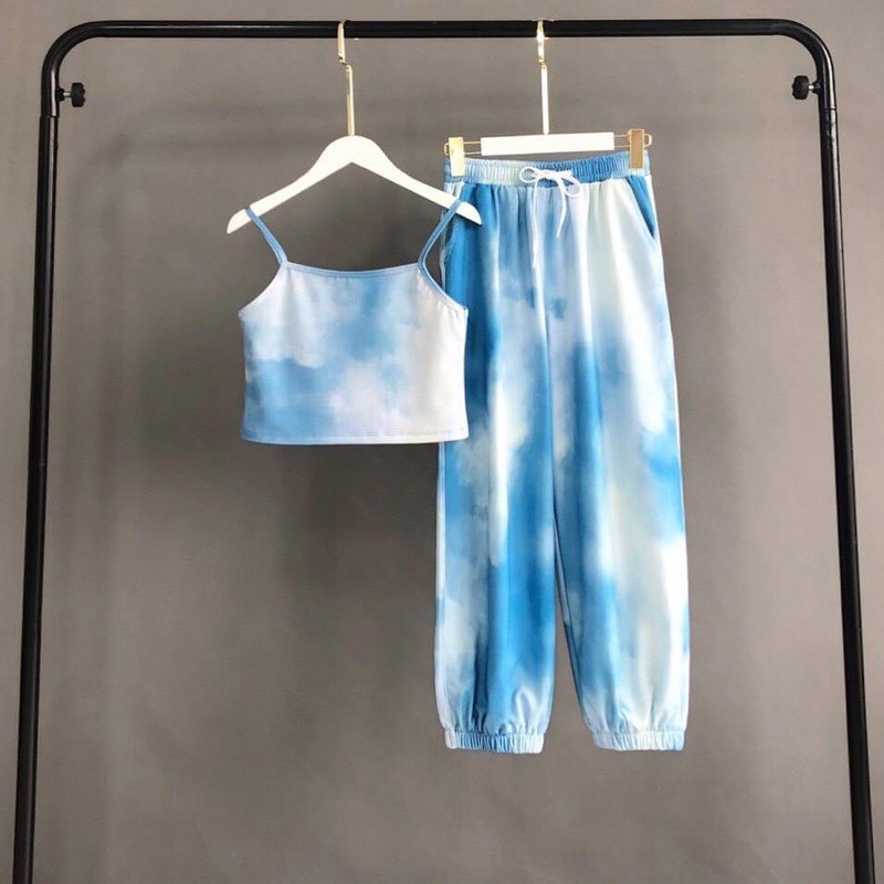Set Áo CropTop Hai Dây-Jogger Pant Loang Màu Ảnh Thật