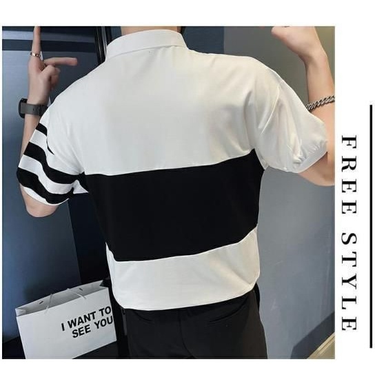 AMOI Áo polo Ngắn Tay Phối Màu Họa Tiết Kẻ Sọc Trẻ Trung Thời Trang Cho Nam