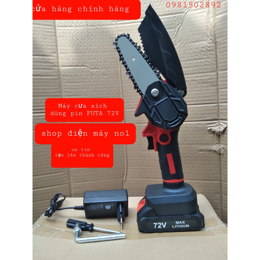 Máy cưa xích cầm tay mini chạy pin FUTA 72V - cưa gỗ dùng pin. bảo hành 12 tháng.