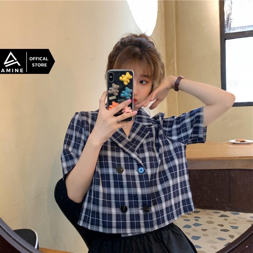 Áo sơ mi nữ đẹp, Áo sơ mi caro nữ phong cách Hàn Quốc M105