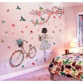 Decal dán tường Cô gái và hoa đào