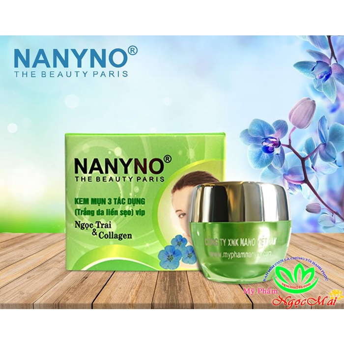 Kem Mụn, Trắng da, Liền sẹo dưỡng chất N.gọc Trai và Collagen VIP NANYNO (22g)