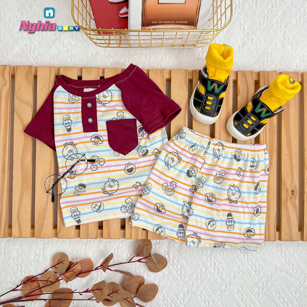 Đồ bộ bé trai - Bộ lửng đùi cotton borip NGHĨA BABY cho bé trai